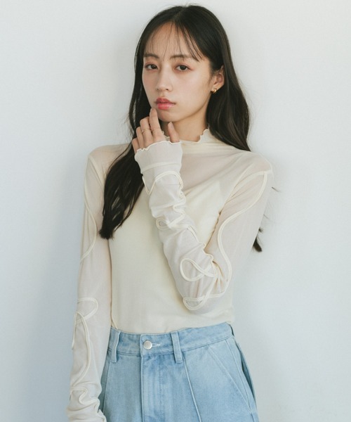 セール】コード刺繍シアートップス/前後2WAY（Tシャツ