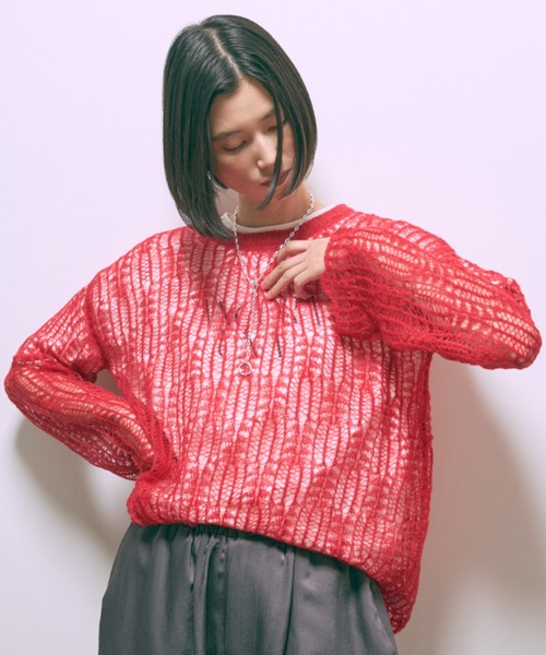 EN NEUME（エンノイム）の「Mohair Blend Sheer Knit Tunic（ニット/セーター・レディース・レッド/アイボリー/ブルー・FREE）」の3枚目の写真