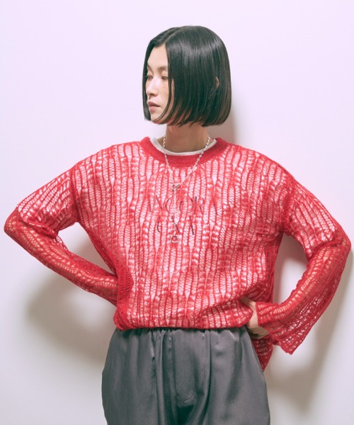 EN NEUME（エンノイム）の「Mohair Blend Sheer Knit Tunic（ニット/セーター・レディース・レッド/アイボリー/ブルー・FREE）」の12枚目の写真