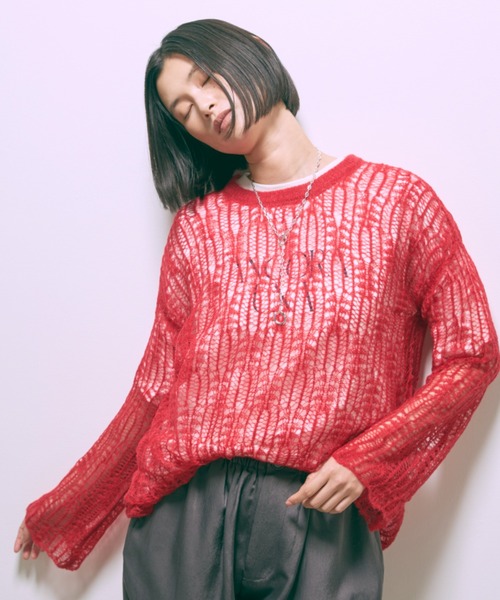 EN NEUME（エンノイム）の「Mohair Blend Sheer Knit Tunic（ニット/セーター・レディース・レッド/アイボリー/ブルー・FREE）」の11枚目の写真