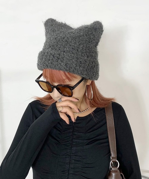 non-hedge(ノンヘッジ)の「ネコミミブークレニット帽(ニットキャップ/ビーニー・レディース・チャコールグレー/ブラック/ベージュ・FREE)」の16枚目の写真