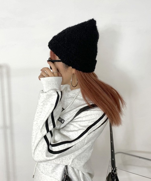 non-hedge(ノンヘッジ)の「ネコミミブークレニット帽(ニットキャップ/ビーニー・レディース・チャコールグレー/ブラック/ベージュ・FREE)」の7枚目の写真