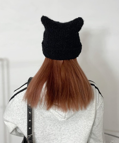 non-hedge(ノンヘッジ)の「ネコミミブークレニット帽(ニットキャップ/ビーニー・レディース・チャコールグレー/ブラック/ベージュ・FREE)」の8枚目の写真