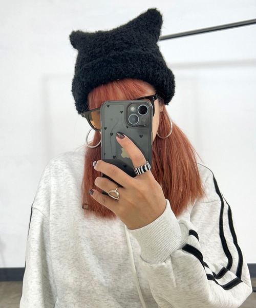 non-hedge(ノンヘッジ)の「ネコミミブークレニット帽(ニットキャップ/ビーニー・レディース・チャコールグレー/ブラック/ベージュ・FREE)」の9枚目の写真