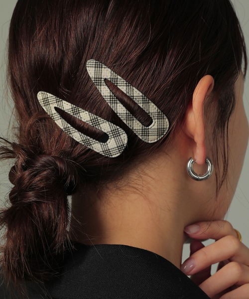 チェック柄 パッチンピン スリーピン ヘアピン（ヘアピン
