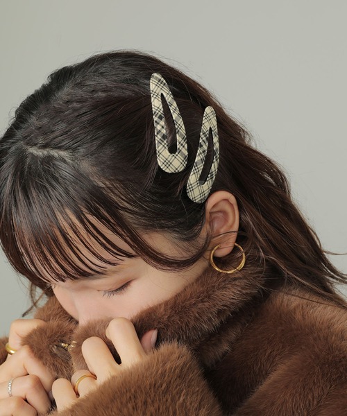 チェック柄 パッチンピン スリーピン ヘアピン（ヘアピン