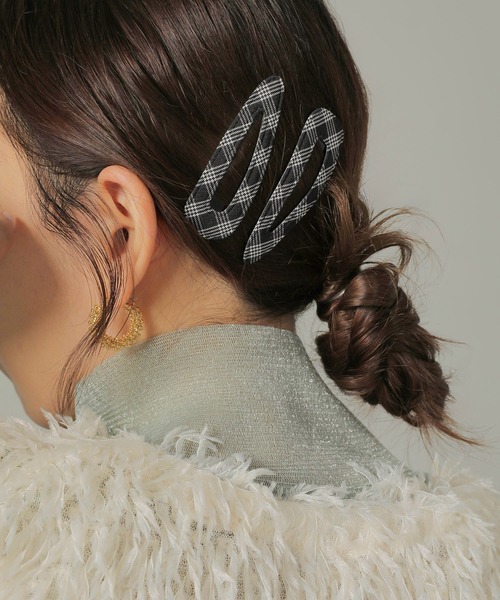 チェック柄 パッチンピン スリーピン ヘアピン（ヘアピン