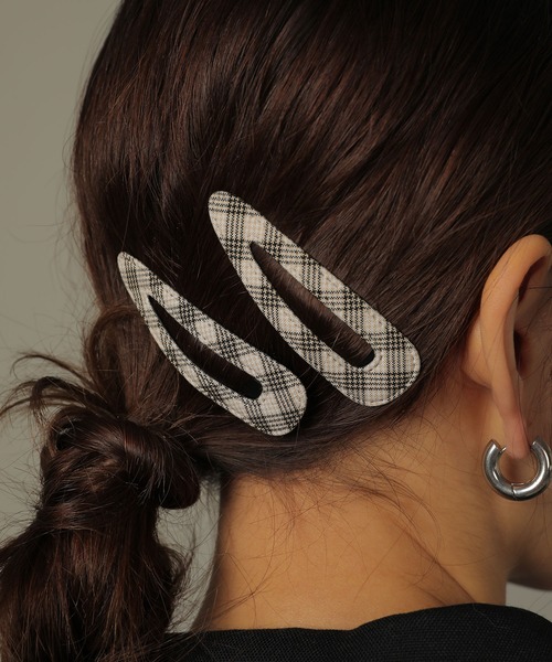 チェック柄 パッチンピン スリーピン ヘアピン（ヘアピン