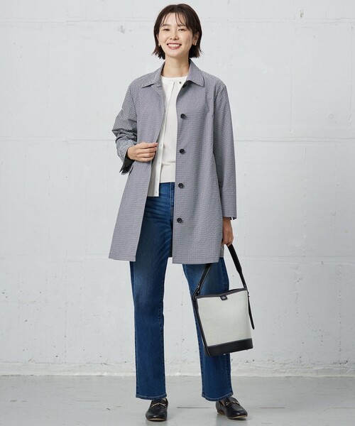 セール】【洗える】Lightストレッチギンガム シングル トレンチコート