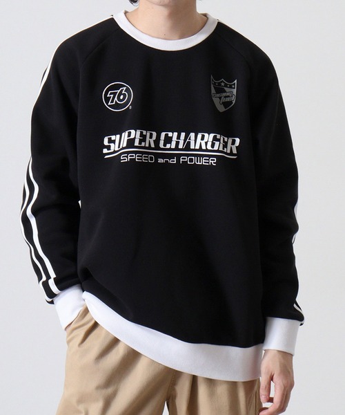 WS select 76Lubricants ストレッチ裏起毛ライン入りラグランスウェットシャツ（スウェット）｜76（セブンティシックス）