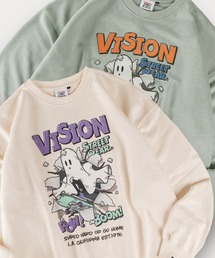 【0】【VISION STREET WEAR/ヴィジョンストリートウェア】ゴーストデザイン スケボーイラスト/チェーン刺繍＆バックプリント スウェット プルオーバー ビッグシルエット