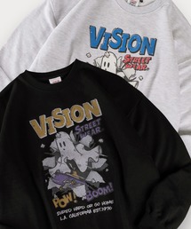 【0】【VISION STREET WEAR/ヴィジョンストリートウェア】ゴーストデザイン スケボーイラスト/チェーン刺繍&バックプリント スウェット プルオーバー ビッグシルエット