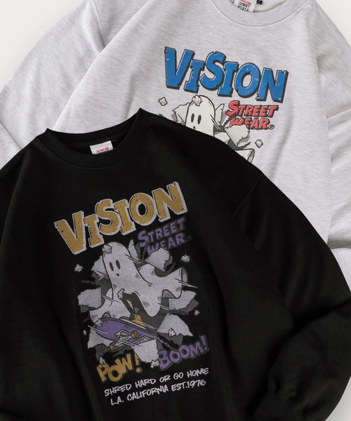 VISION STREET WEAR(ヴィジョンストリートウェア)の「【0】【VISION STREET WEAR/ヴィジョンストリートウェア】ゴーストデザイン スケボーイラスト/チェーン刺繍&バックプリント スウェット プルオーバー ビッグシルエット(スウェット・メンズ・ライトブルー/ブラック/ライトグレー/ピンク/オフホワイト/ブラック系その他/アッシュグレー/アイボリー・M/L/XL)」の5枚目の写真