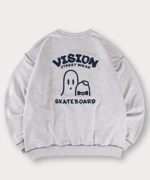VISION STREET WEAR(ヴィジョンストリートウェア)の「【0】【VISION STREET WEAR/ヴィジョンストリートウェア】ゴーストデザイン スケボーイラスト/チェーン刺繍&バックプリント スウェット プルオーバー ビッグシルエット(スウェット・メンズ・ライトブルー/ブラック/ライトグレー/ピンク/オフホワイト/ブラック系その他/アッシュグレー/アイボリー・M/L/XL)」の10枚目の写真