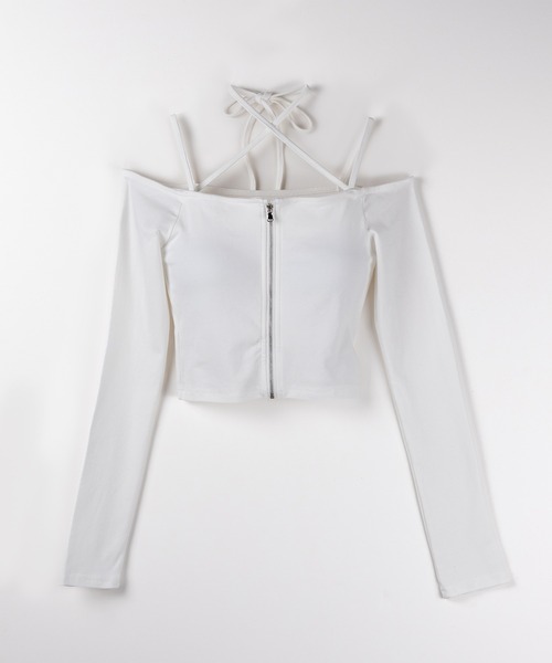 me+em select(ミームセレクト)の「【 3color / カップ付 】フロントジップクロスストラップオフショルトップス / front zip cross straps off-shoulder tops(Tシャツ/カットソー・レディース・ホワイト/グレー/ブラック・FREE)」の19枚目の写真
