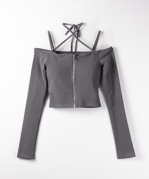 セール】【 3color ／ カップ付 】フロントジップクロスストラップ