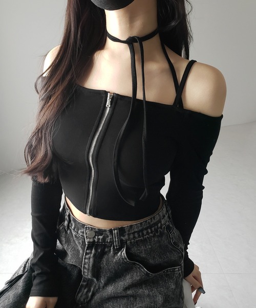 セール】【 3color ／ カップ付 】フロントジップクロス