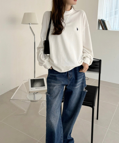 U.S. POLO ASSN.(ユーエスポロアッスン)の「Ada.別注 // U.S. POLO ASSN モックネック オーバーサイズ 裏毛スウェット(スウェット・レディース・ネイビー/オフホワイト/グレー/ブラウン/ピンク/ブルー・M/L/S)」の11枚目の写真