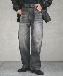 Fleece lining vintage wash wide denim pants / 裏フリースビンテージウォッシュワイドデニムパンツ