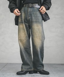 Fleece lining vintage wash wide denim pants / 裏フリースビンテージウォッシュワイドデニムパンツ