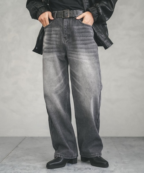 Shoowtime(ショウタイム)の「Fleece lining vintage wash wide denim pants / 裏フリースビンテージウォッシュワイドデニムパンツ(デニムパンツ・メンズ・ブルー/ネイビー系/ライトブルー/ブラック系・MEDIUM/LARGE/X-LARGE)」の17枚目の写真