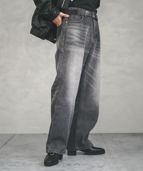 Shoowtime(ショウタイム)の「Fleece lining vintage wash wide denim pants / 裏フリースビンテージウォッシュワイドデニムパンツ(デニムパンツ・メンズ・ブルー/ネイビー系/ライトブルー/ブラック系・MEDIUM/LARGE/X-LARGE)」の16枚目の写真