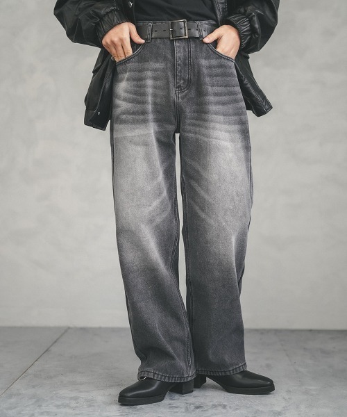 Shoowtime(ショウタイム)の「Fleece lining vintage wash wide denim pants / 裏フリースビンテージウォッシュワイドデニムパンツ(デニムパンツ・メンズ・ブルー/ネイビー系/ライトブルー/ブラック系・MEDIUM/LARGE/X-LARGE)」の14枚目の写真