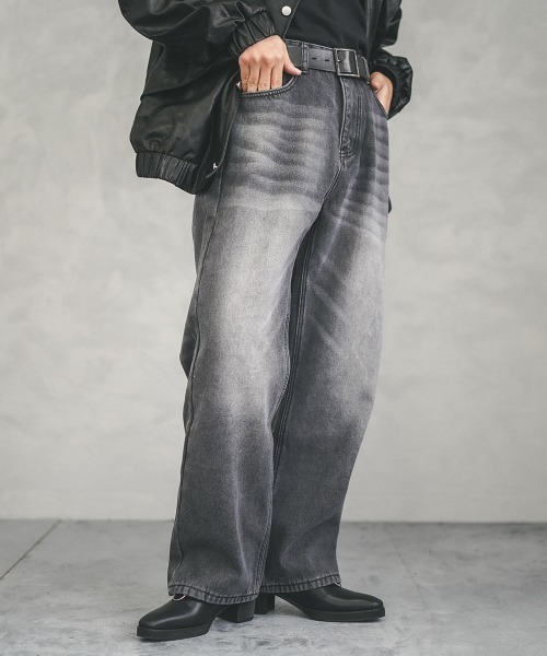 Shoowtime(ショウタイム)の「Fleece lining vintage wash wide denim pants / 裏フリースビンテージウォッシュワイドデニムパンツ(デニムパンツ・メンズ・ブルー/ネイビー系/ライトブルー/ブラック系・MEDIUM/LARGE/X-LARGE)」の13枚目の写真