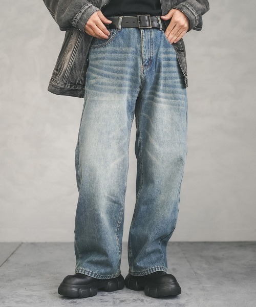 Shoowtime(ショウタイム)の「Fleece lining vintage wash wide denim pants / 裏フリースビンテージウォッシュワイドデニムパンツ(デニムパンツ・メンズ・ブルー/ネイビー系/ライトブルー/ブラック系・MEDIUM/LARGE/X-LARGE)」の11枚目の写真