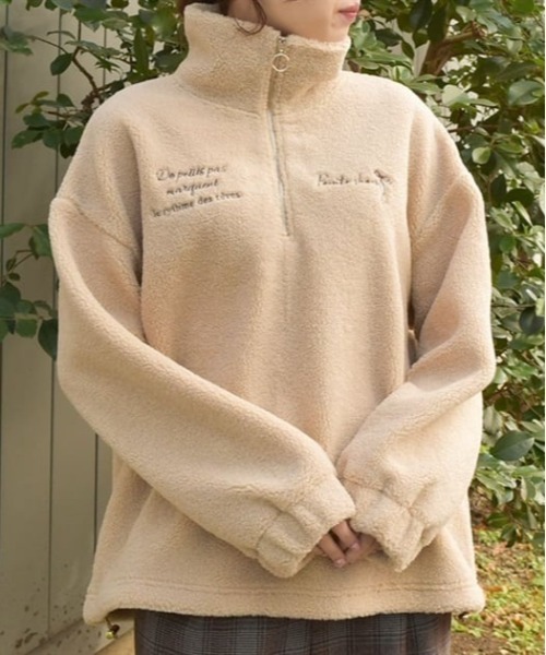 axes femme(アクシーズファム)の「ハーフジップ刺繍ボアプルオーバー(Tシャツ/カットソー・レディース・キナリ/ブラック/ベージュ・FREE)」の3枚目の写真