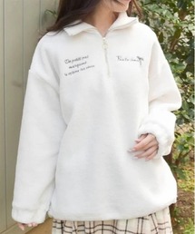 ハーフジップ刺繍ボアプルオーバー