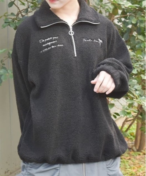 axes femme(アクシーズファム)の「ハーフジップ刺繍ボアプルオーバー(Tシャツ/カットソー・レディース・キナリ/ブラック/ベージュ・FREE)」の2枚目の写真