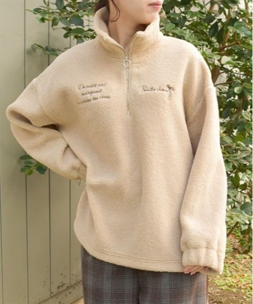 axes femme(アクシーズファム)の「ハーフジップ刺繍ボアプルオーバー(Tシャツ/カットソー・レディース・キナリ/ブラック/ベージュ・FREE)」の8枚目の写真