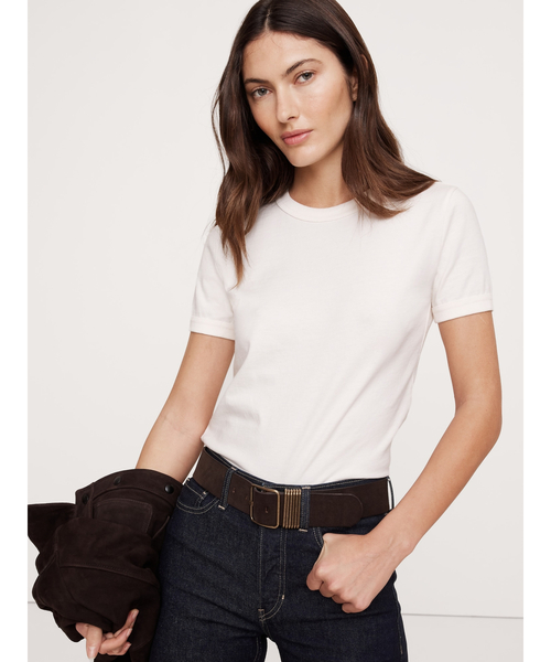 Banana Republic(バナナリパブリック)の「ライトウェイト コットン クルーネックTシャツ(Tシャツ/カットソー・レディース・イエロー系その他/ブラック/ホワイト/マルチ/ブルー/オフホワイト/ライトブラック/ネイビー・S/L/M/XS)」の1枚目の写真