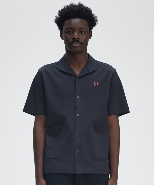 FRED PERRY（フレッドペリー）の「Mesh Button Through Shirt／メッシュボタンスルーシャツ（シャツ/ブラウス・メンズ・ネイビー/ブラック・M/L）」の5枚目の写真