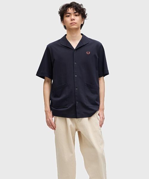FRED PERRY（フレッドペリー）の「Mesh Button Through Shirt／メッシュボタンスルーシャツ（シャツ/ブラウス・メンズ・ネイビー/ブラック・M/L）」の10枚目の写真
