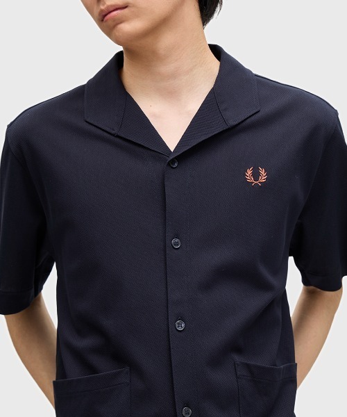 FRED PERRY（フレッドペリー）の「Mesh Button Through Shirt／メッシュボタンスルーシャツ（シャツ/ブラウス・メンズ・ネイビー/ブラック・M/L）」の11枚目の写真