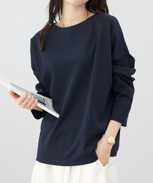 Aletta vita(アレッタビータ)の「ポンチボートネック長袖プルオーバー(Tシャツ/カットソー・レディース・オフホワイト/ブラック/ネイビー/ベージュ/チャコール/ブラウン・FREE)」の6枚目の写真