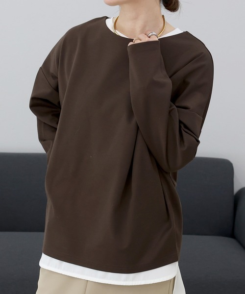 Aletta vita(アレッタビータ)の「ポンチボートネック長袖プルオーバー(Tシャツ/カットソー・レディース・オフホワイト/ブラック/ネイビー/ベージュ/チャコール/ブラウン・FREE)」の4枚目の写真