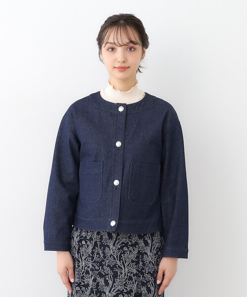 LAURA ASHLEY（ローラアシュレイ）の「【洗える/コットン100%/ポケット付き】ノーカラーデニムジャケット（デニムジャケット・レディース・ネイビー・40/38）」の6枚目の写真