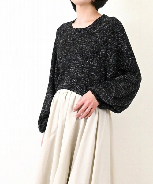STYLEBLOCK（スタイルブロック）の「ラメ混ファンシーヤーンボリュームスリーブプルオーバー（ニット/セーター・レディース・ブラック/アイボリー/グレー・M）」の2枚目の写真