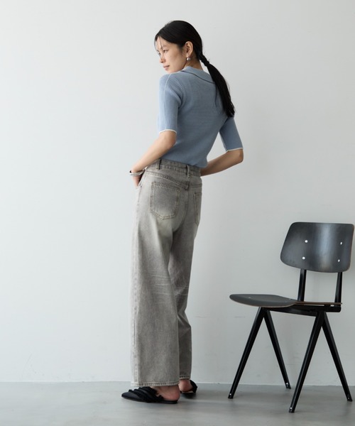 かぐれ✨24SS　ハーフスリーブポロニット　ブラック　リネン　完売品 ハーフスリーブニットポロシャツ（ニット/セーター）｜EKAL