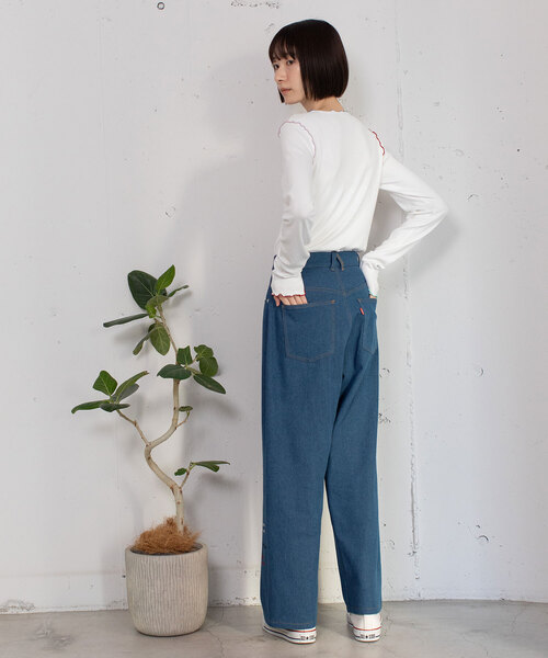 POU DOU DOU（プードゥドゥ）の「メッセージ刺繍ストレートパンツ（その他パンツ・レディース・ブラック/ベージュ/ブルー系・M）」の10枚目の写真