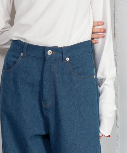 POU DOU DOU（プードゥドゥ）の「メッセージ刺繍ストレートパンツ（その他パンツ・レディース・ブラック/ベージュ/ブルー系・M）」の11枚目の写真