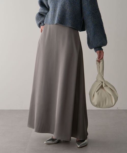 Green　Parks（グリーンパークス）の「・Petit Fleur サテンフレアスカート（スカート・レディース・ピンク/ブラック/オフホワイト/グレー・FREE）」の4枚目の写真