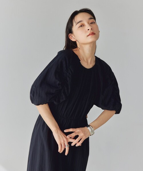 EMMEL REFINES エメル　リファインズ　パフスリーブ ワンピース セール】＜EMMEL REFINES＞EM カラミレース パフスリーブ