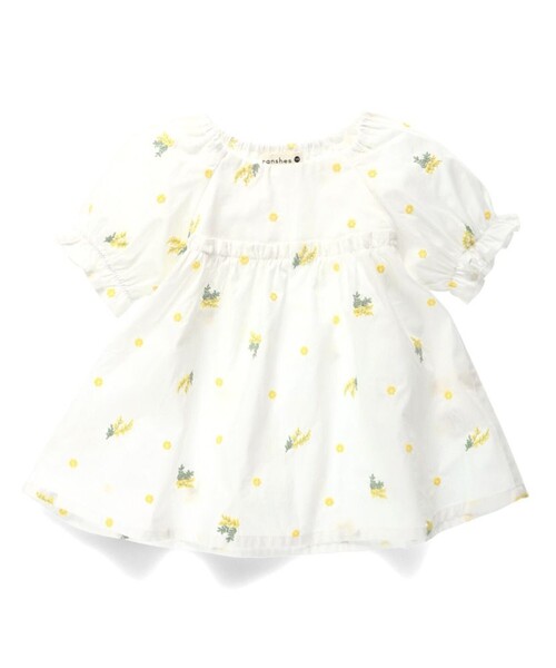 BRANSHES（ブランシェス）の「【おそろい】ミモザ刺繍チュニック（シャツ/ブラウス・キッズ・ブルー/オフホワイト・130/120/110/100/150/140/80/90）」の9枚目の写真