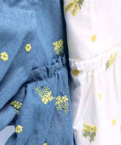 BRANSHES（ブランシェス）の「【おそろい】ミモザ刺繍チュニック（シャツ/ブラウス・キッズ・ブルー/オフホワイト・130/120/110/100/150/140/80/90）」の5枚目の写真