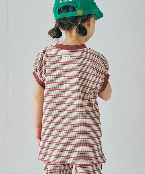 p.premier（ピードットプルミエ）の「【ジュニア対応】マルチボーダーワッフルトップス（Tシャツ/カットソー・キッズ・パープル/ブラウン/ブルー・140/130/120/110/100/90/80）」の3枚目の写真