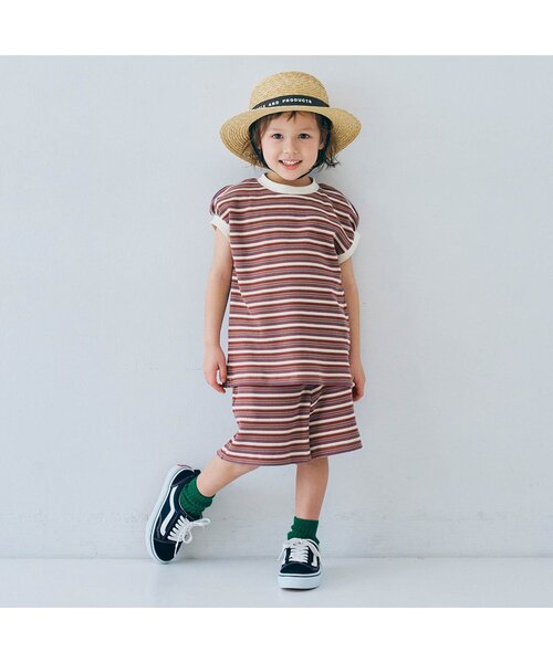 p.premier（ピードットプルミエ）の「【ジュニア対応】マルチボーダーワッフルトップス（Tシャツ/カットソー・キッズ・パープル/ブラウン/ブルー・140/130/120/110/100/90/80）」の6枚目の写真